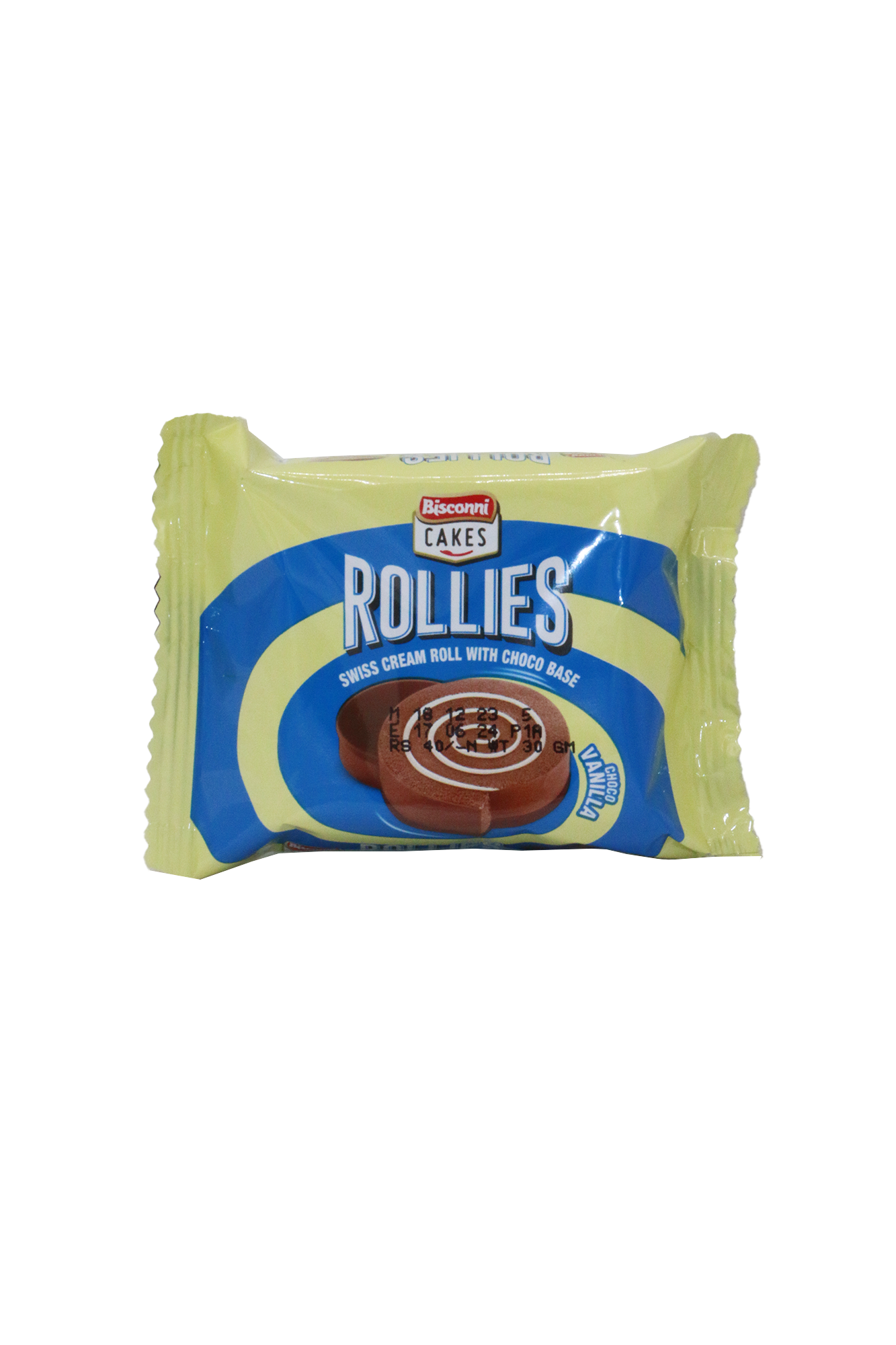 bisconni rollies cake chocolate vanilla 50rs