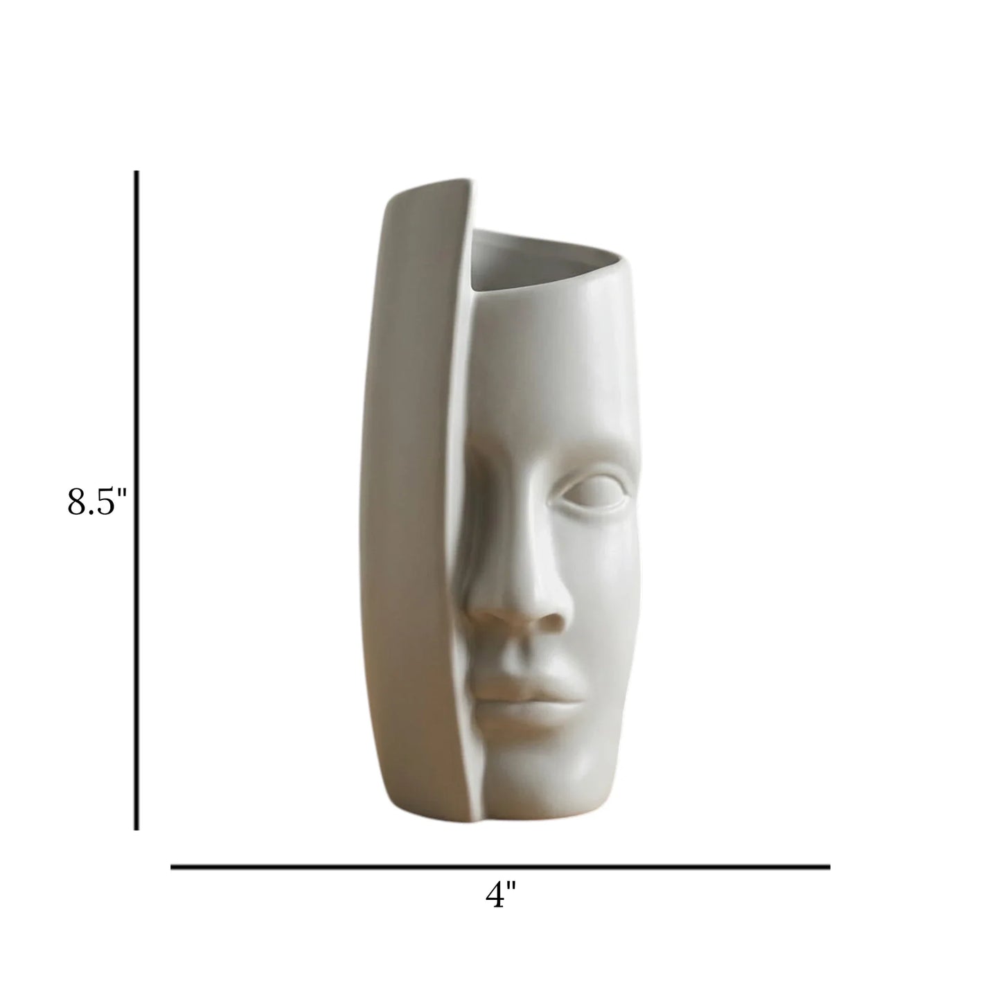 ceramic vase face sculpture grey large 8.5"x4" china