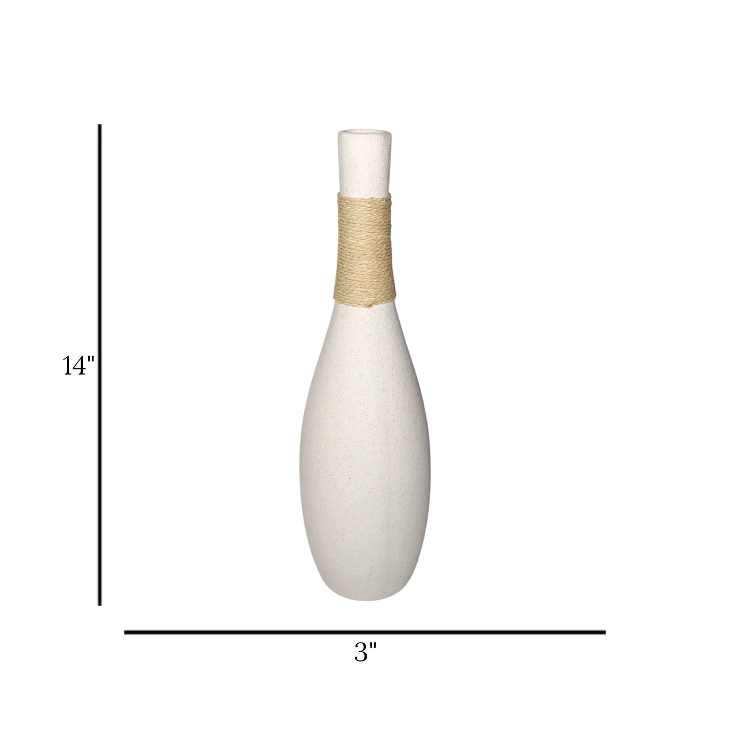 ceramic vase rope wrapped white 14''x3'' china