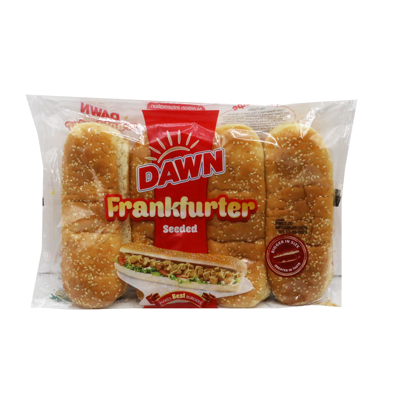 dawn long burger bun 4pc 280g