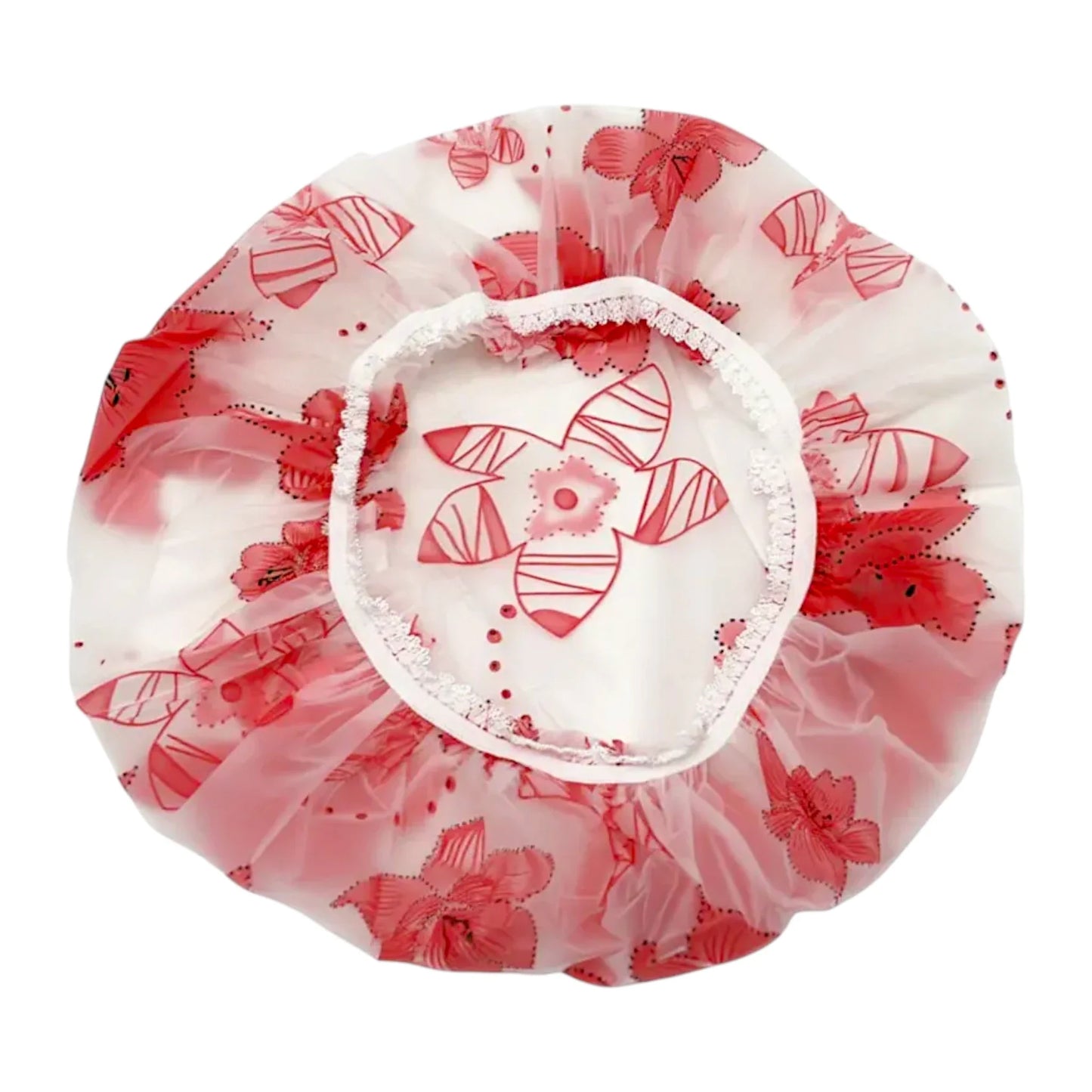 shower cap eva white red floral print china r-060