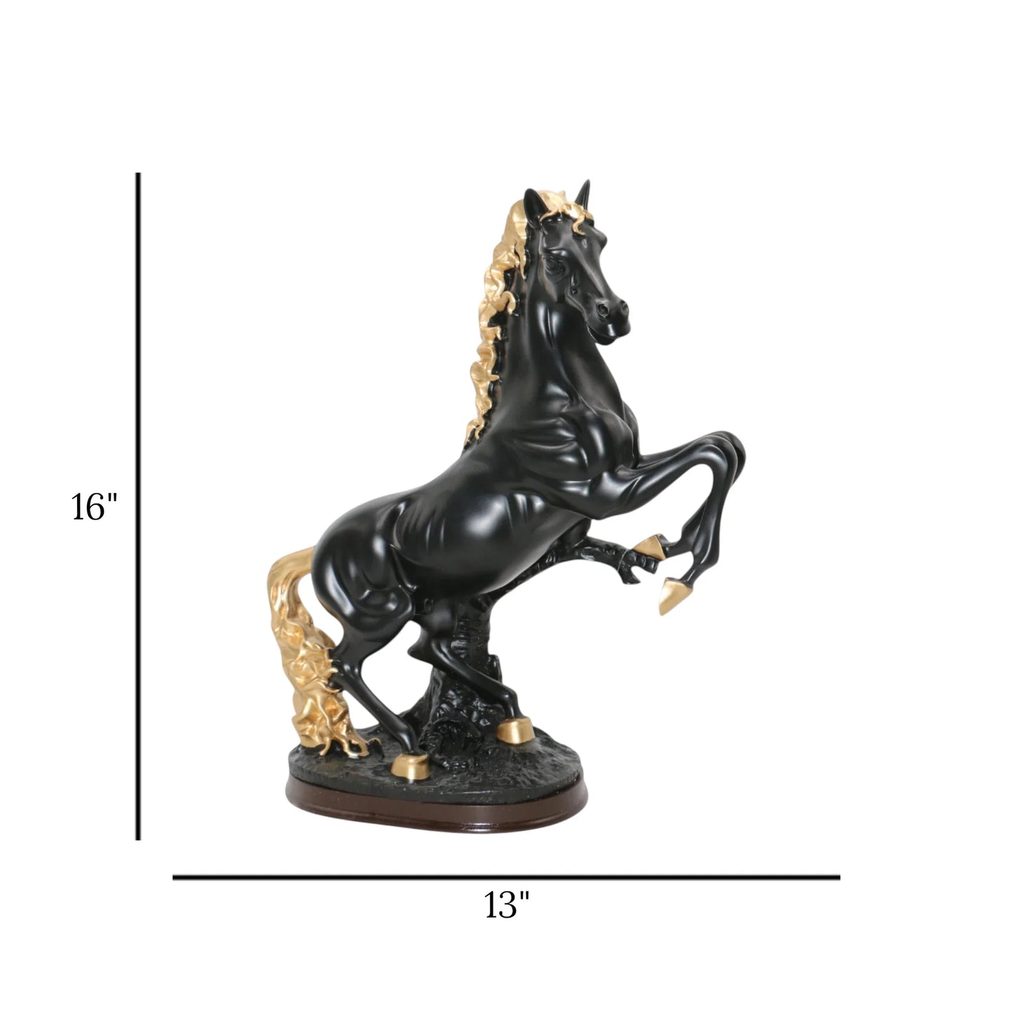 statue horse black & golden 16"x13" china