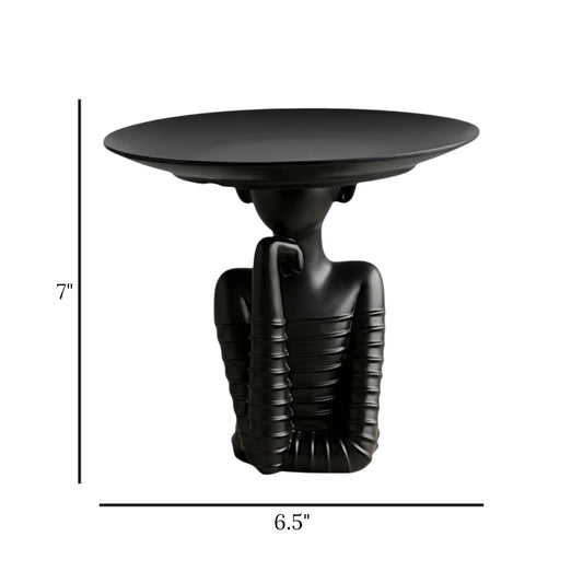 statue carrying plate on head black 6.5"x7" china