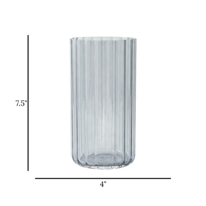 glass tube vase lines black shine small 7.5''x4" china