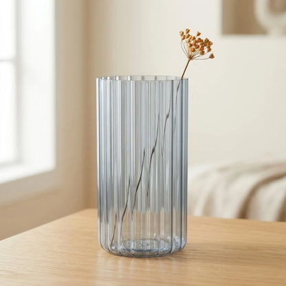 glass tube vase lines black shine small 7.5''x4" china