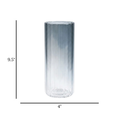 glass tube vase lines black shine large 9.5''x4" china