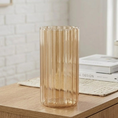 glass tube vase vertical lines golden small 8''x4'' china