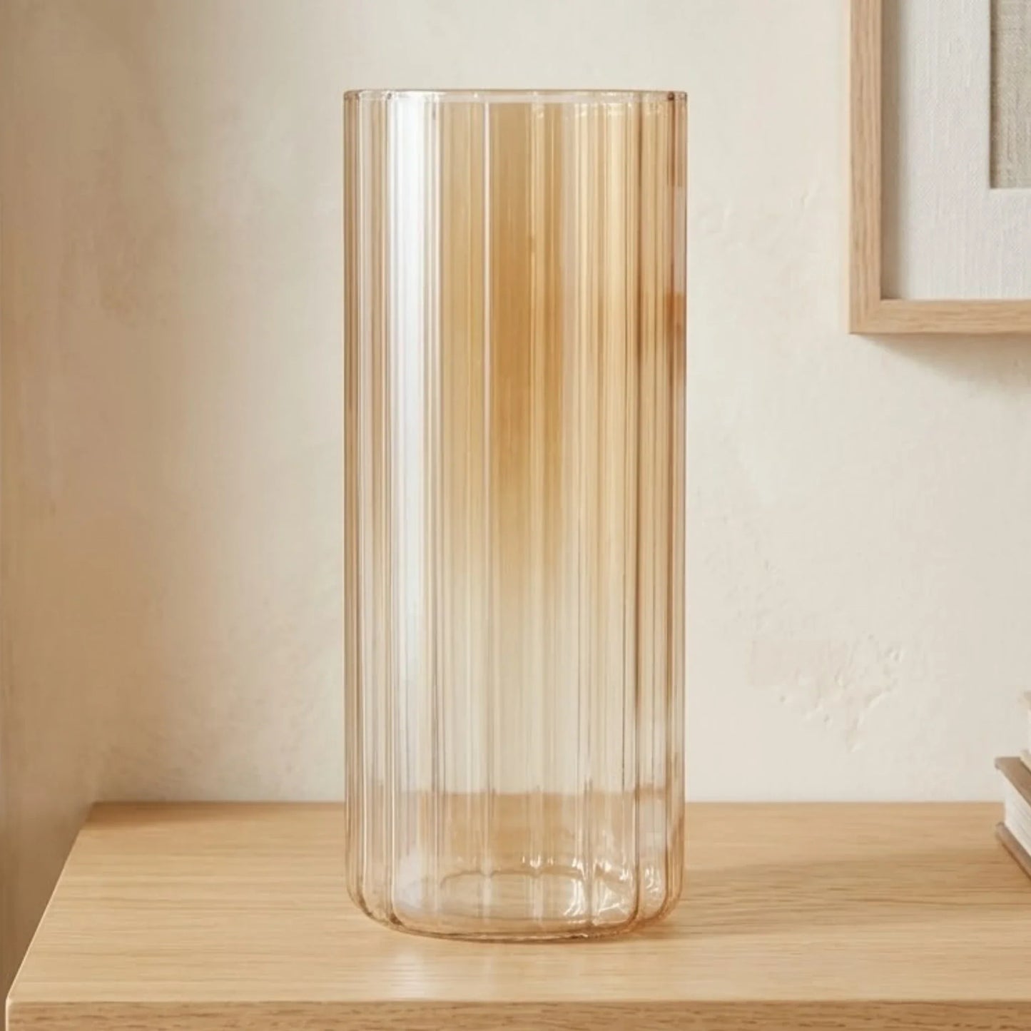 glass tube vase vertical lines golden medium 10''x4'' china