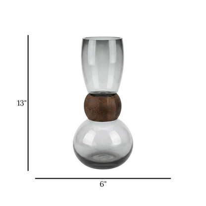 glass vase wooden ring black large 13''x6'' china