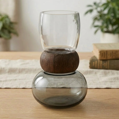 glass vase wooden ring black small 10''x6'' china
