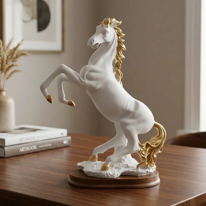 statue horse white & golden 14"x9" china
