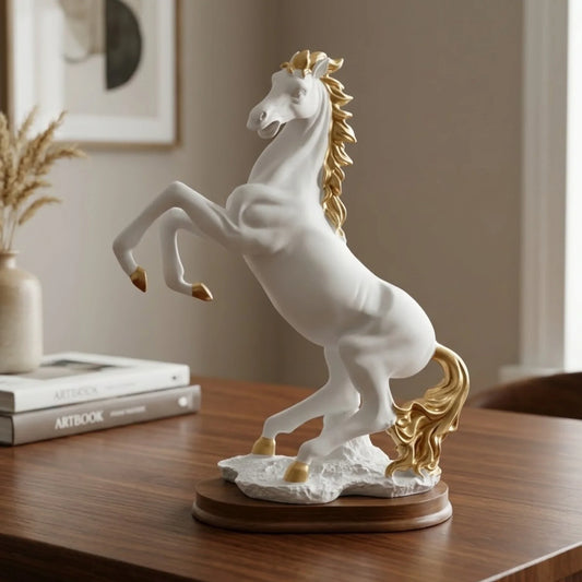 statue horse white & golden 14"x9" china