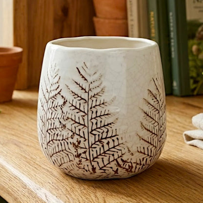 ceramic vase embosed textured leaf white 6"x6" china