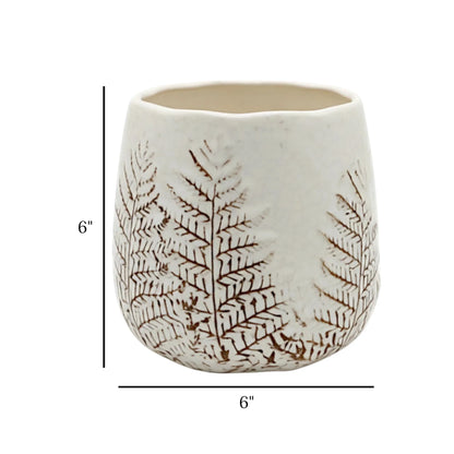ceramic vase embosed textured leaf white 6"x6" china