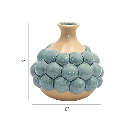 ceramic vase embosed textured bubbles green small 7"x6" china
