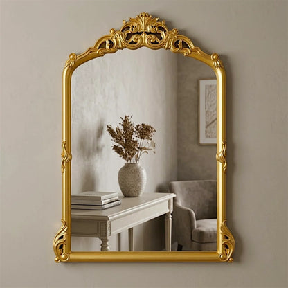 wall mirror resin gold baroque scrollwork crown arch frame 26''x18'' china