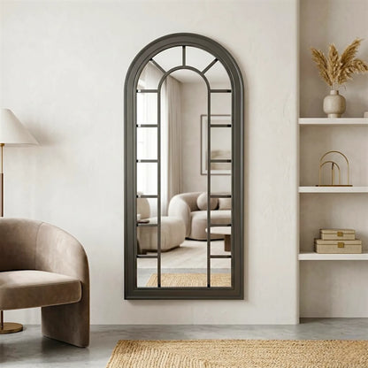 arch window pane wall mirror metal frame dark gray color 48''x18'' china