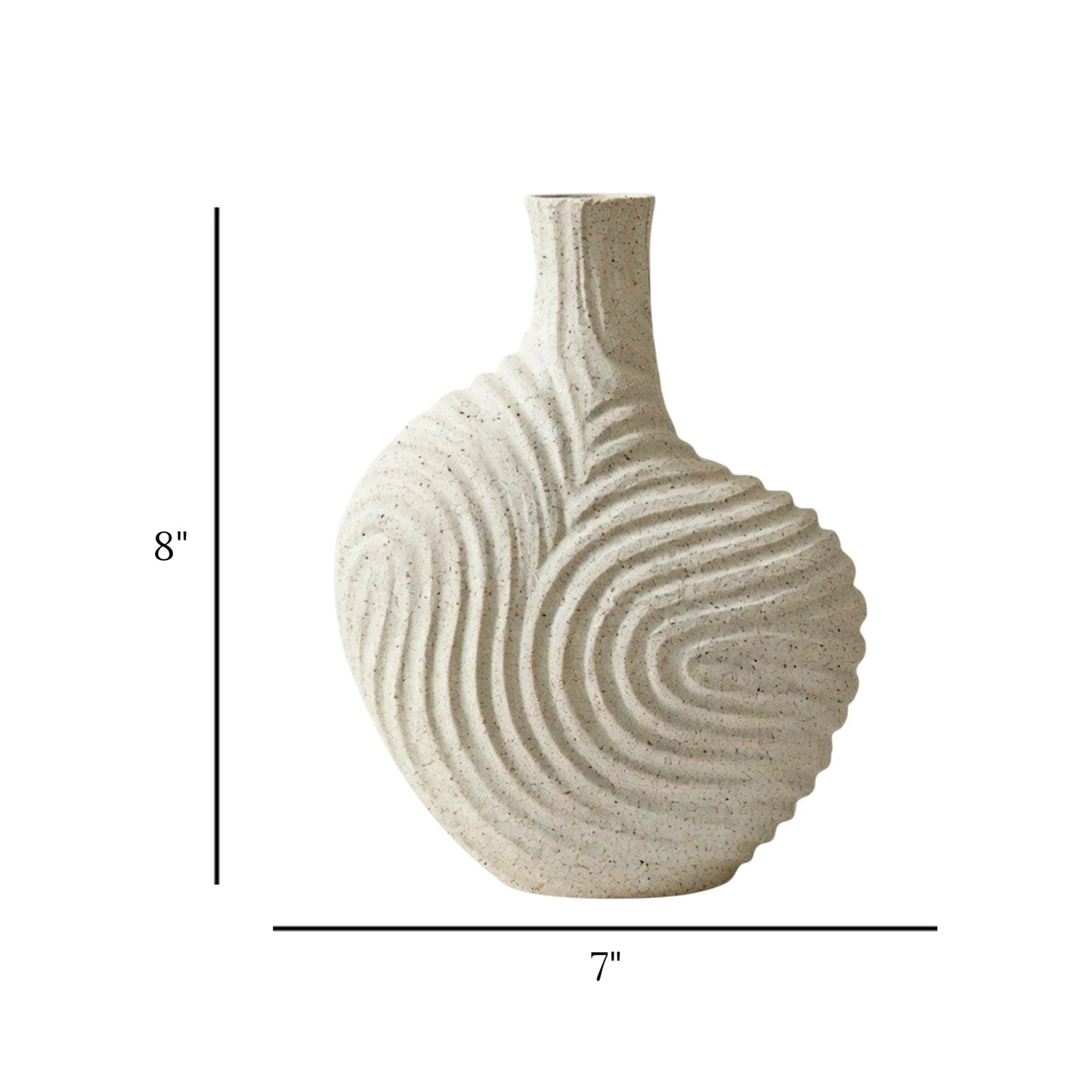 decorative asymmetric swirl groove ribbed vase ceramic beige color 7"x8" china