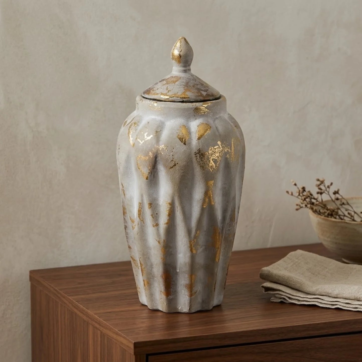 ceramic candy jar textured antique large 15.5x4.5 china
