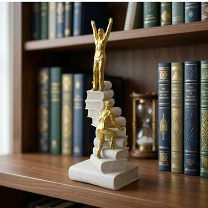 statue trophy 2men climbing stack book golden & white 11.5''x4'' china