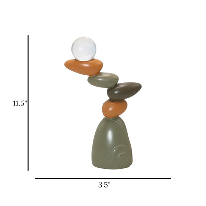 sculpture abstract stone & crystal ball multi 11.5''x3.5'' china