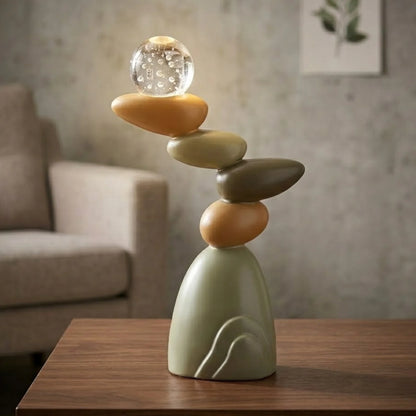 sculpture abstract stone & crystal ball multi 11.5''x3.5'' china