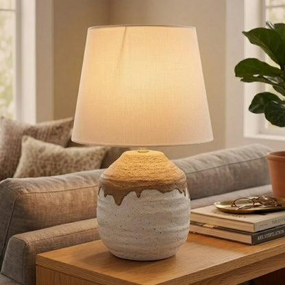 ceramic table lamp white & brown 13''x8'' china