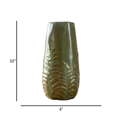ceramic vase textured leaves green small 10''x4'' china
