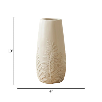 ceramic vase textured leaves white small 10''x4'' china
