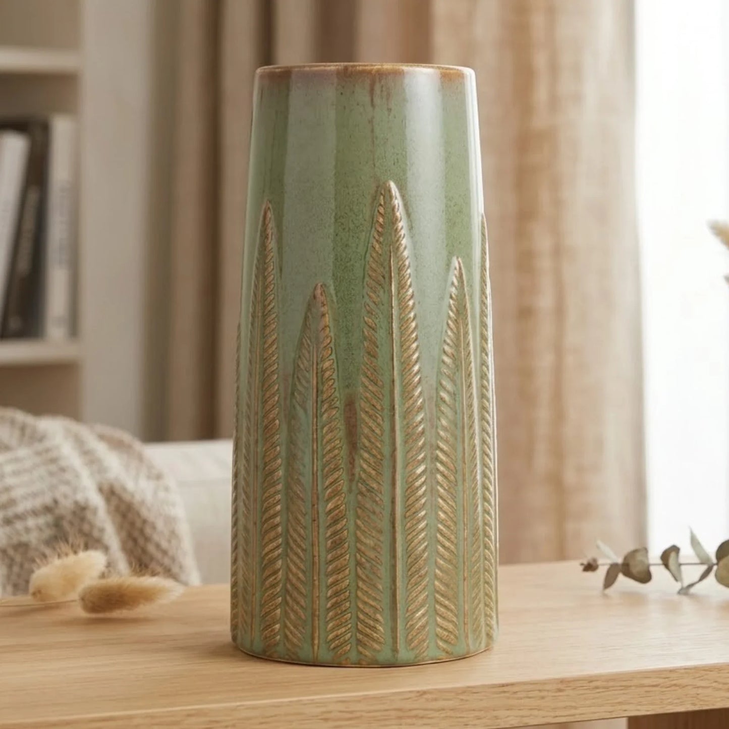 ceramic vase textured leaves parrot large 10''x5'' china