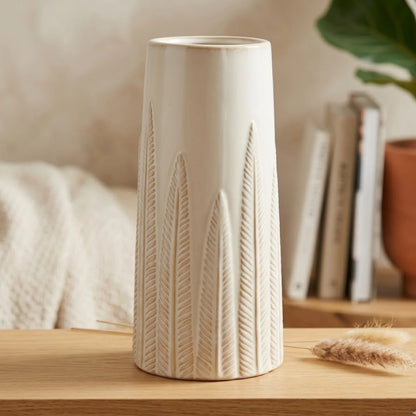 ceramic vase textured leaves white large 10''x5'' china