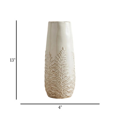 ceramic vase textured leaves white large 13''x4'' china