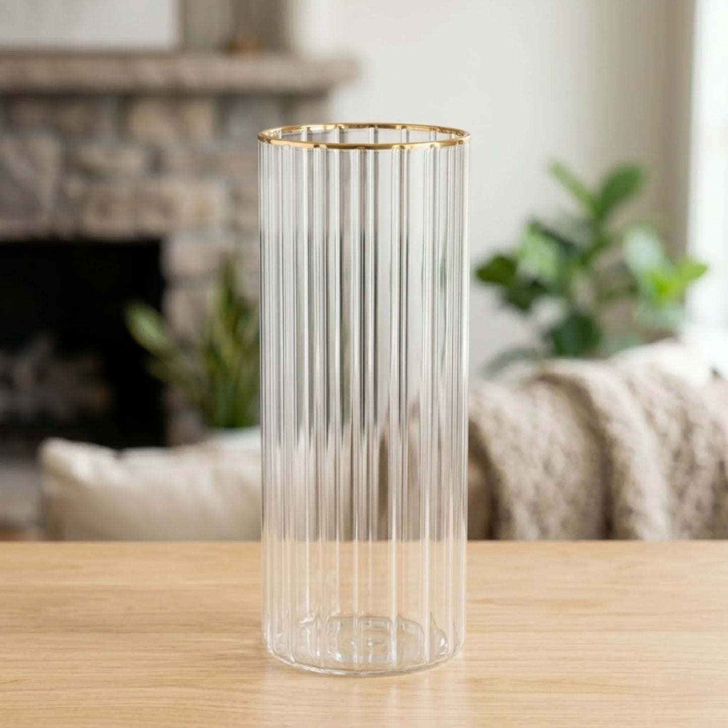 glass tube vase lines golden ring medium 10''x4'' china
