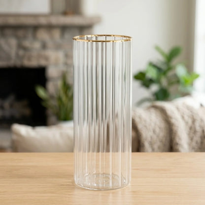 glass tube vase lines golden ring medium 10''x4'' china