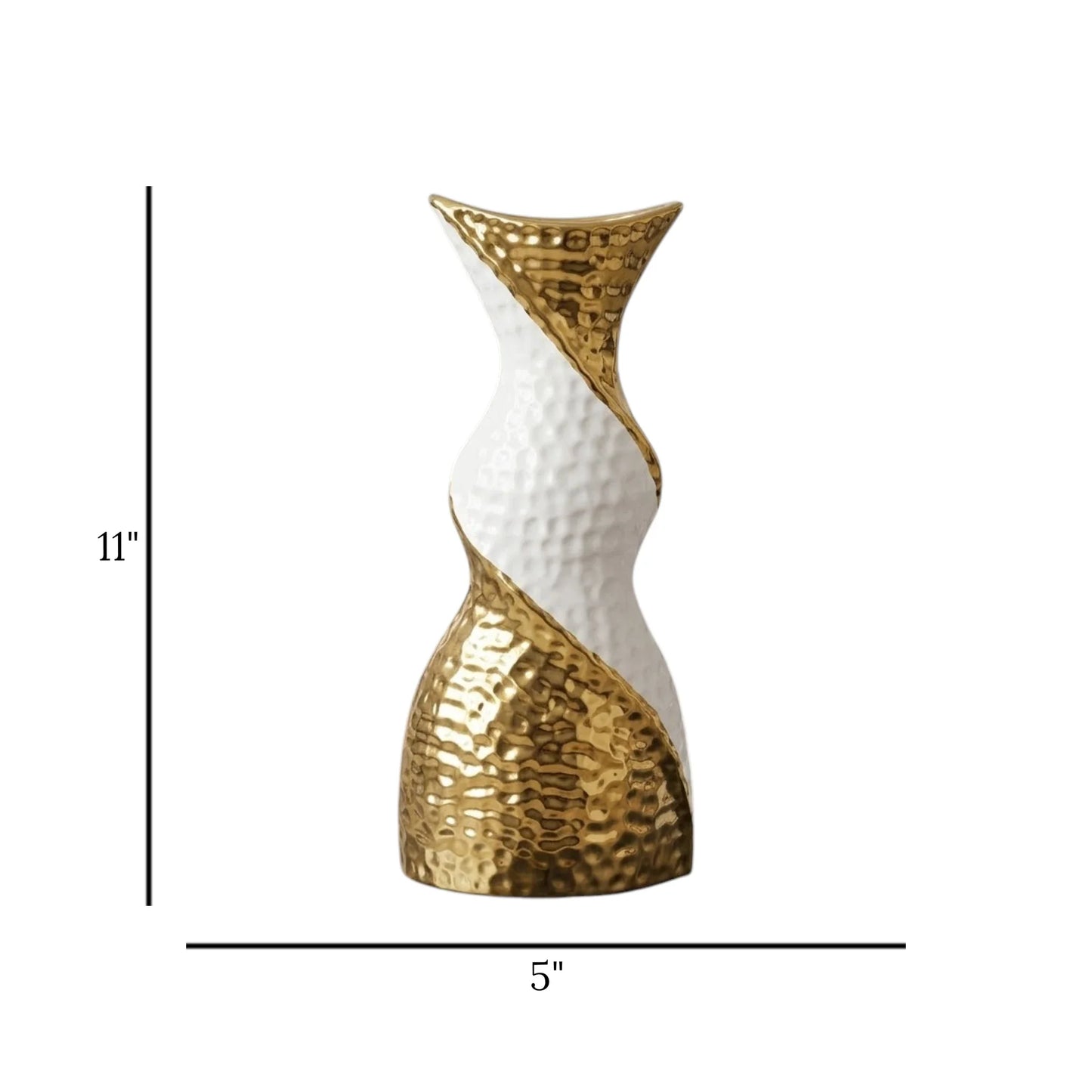 ceramic vase twisted white & golden small 11"x5" china
