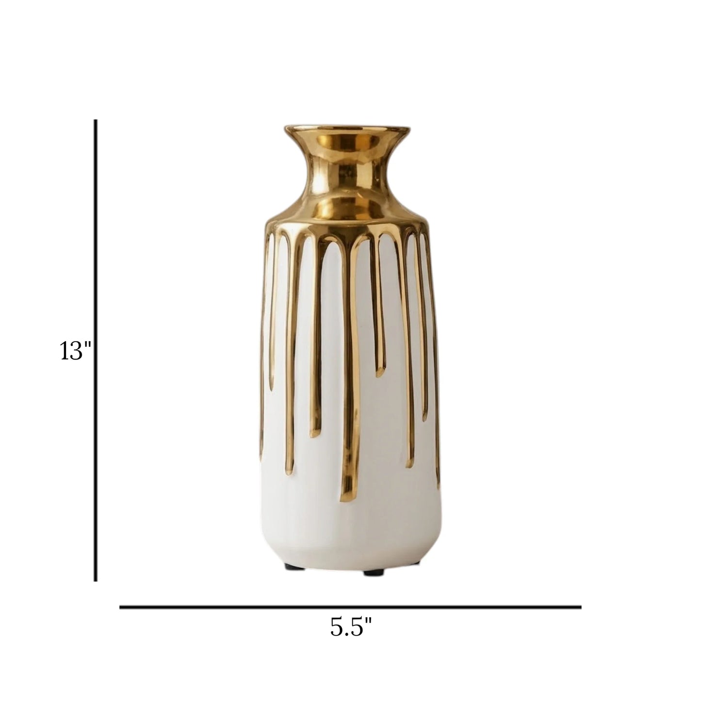 ceramic vase dripping gold white 13"x5.5" china