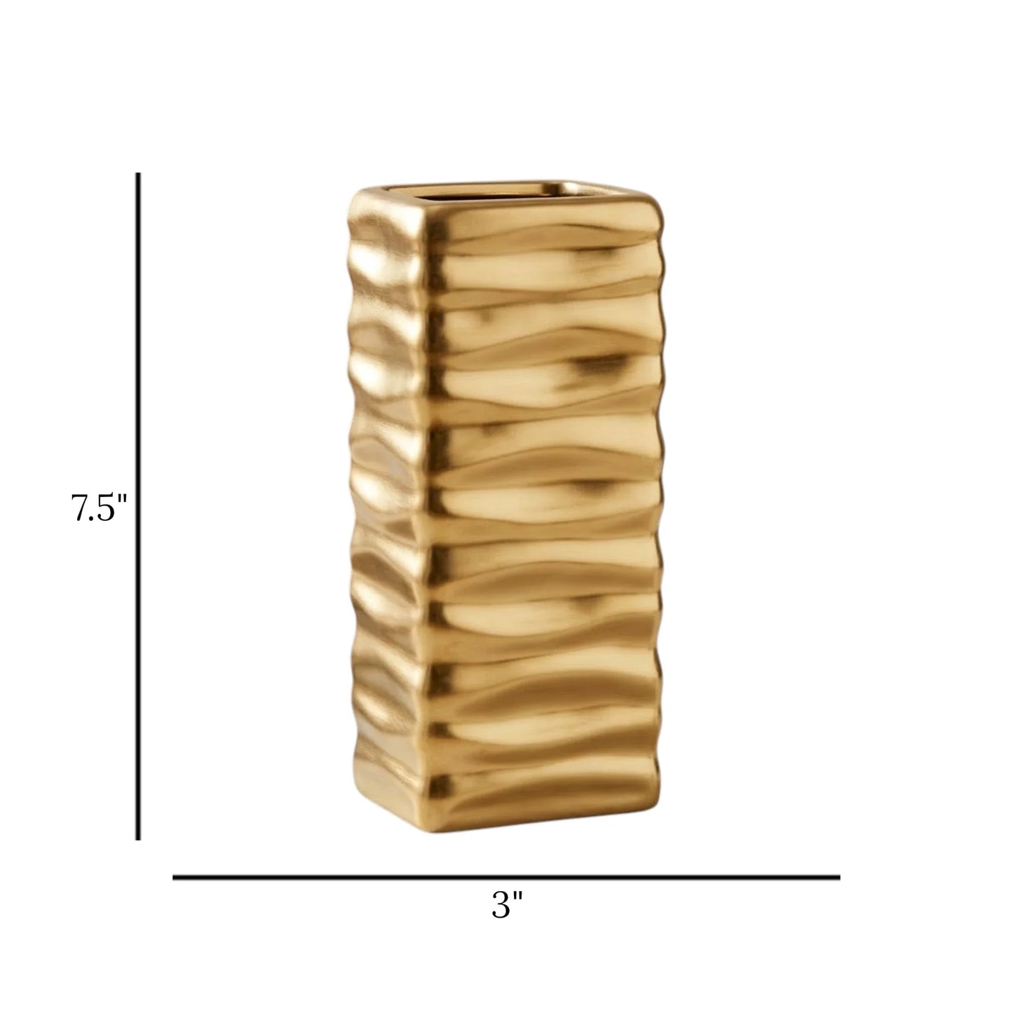 ceramic vase wavy lines rectangular golden 7.5''x3'' china