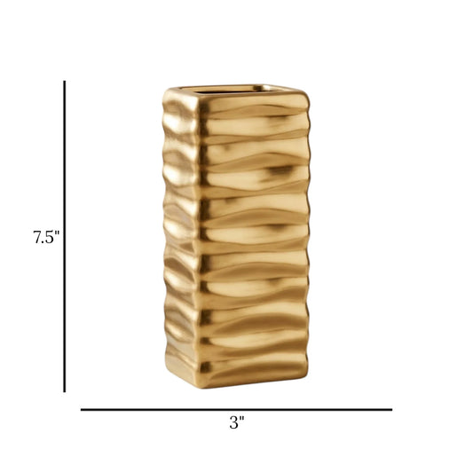ceramic vase wavy lines rectangular golden 7.5''x3'' china