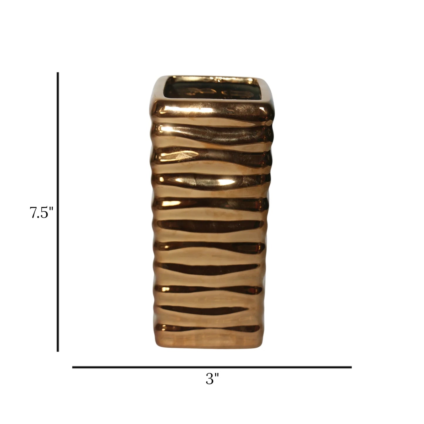 ceramic vase wavy lines rectangular bronze 7.5''x3'' china