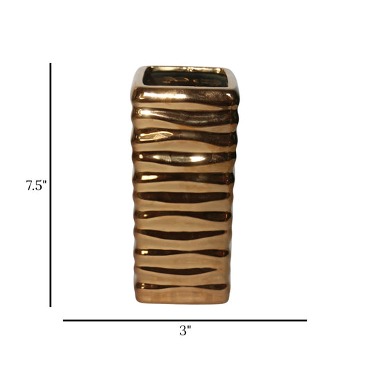 ceramic vase wavy lines rectangular bronze 7.5''x3'' china