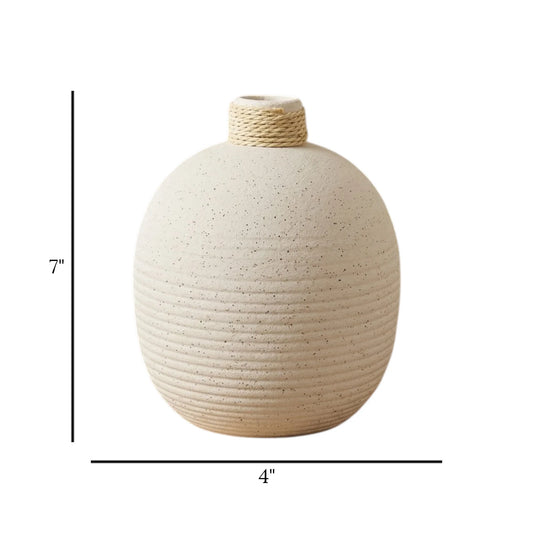 ceramic vase ribbed lines white 7''x4'' china
