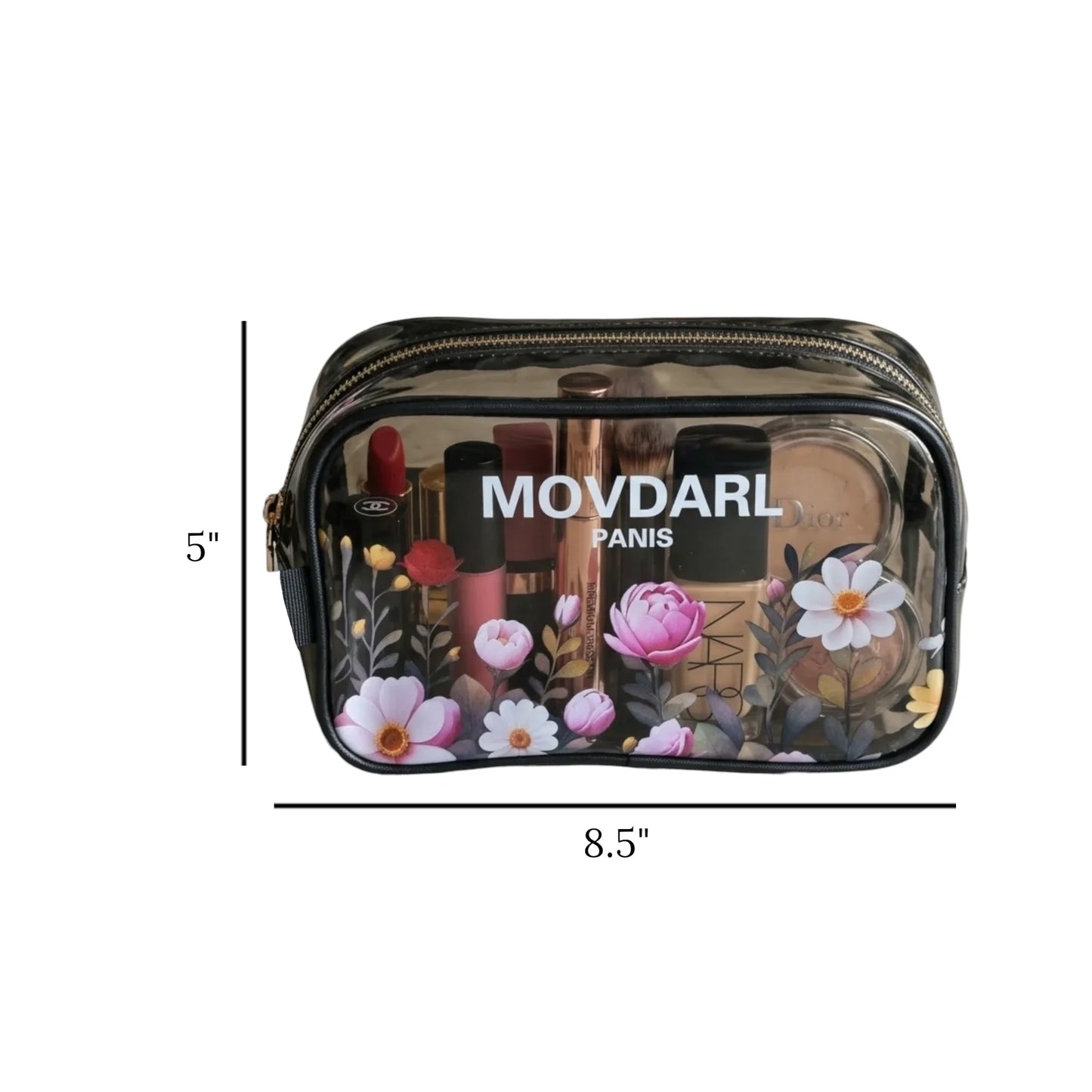 floral print transparent makeup pouch and cosmetic organizer bag pvc black 8.5"x5" china