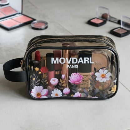 floral print transparent makeup pouch and cosmetic organizer bag pvc black 8.5"x5" china