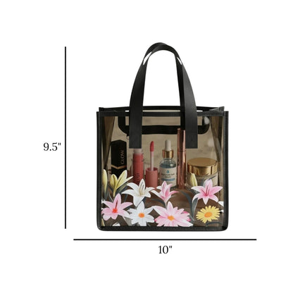 floral print transparent makeup pouch and cosmetic organizer bag pvc black 10"x9.5" china